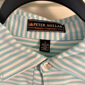 Peter Millar Men's Aqua and White Striped Polo